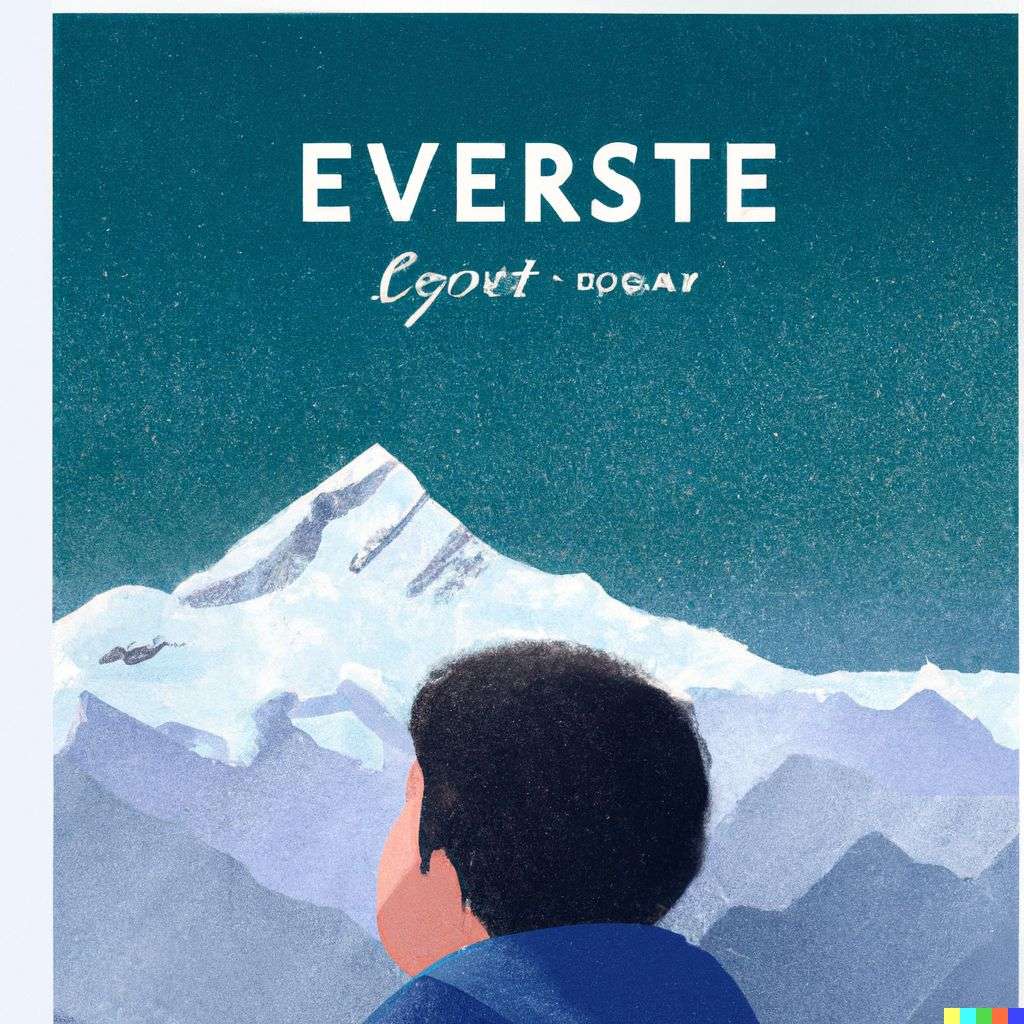 someone gazing at Mount Everest, greeting card illustration
